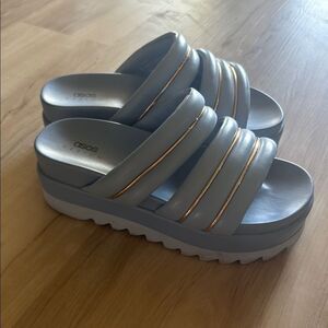 ASOS Blue and Gold Platform slide Mule Sandals with Chunky pillow Design
